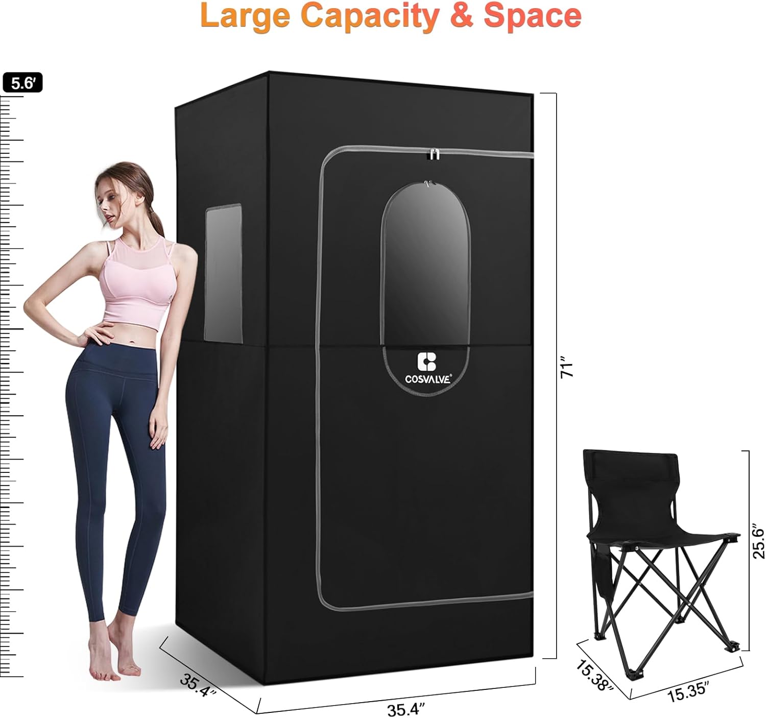 COSVALVE Portable Infrared Sauna for Home, Dry Sauna with 4 Heating Panels and Heated Foot Pad, 1 Person Infrared Sauna Tent Full Size, Remote Control, Indoor Home Spa, 35.4" x 35.4" x 71", Black