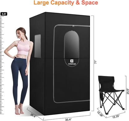 COSVALVE Portable Infrared Sauna for Home, Dry Sauna with 4 Heating Panels and Heated Foot Pad, 1 Person Infrared Sauna Tent Full Size, Remote Control, Indoor Home Spa, 35.4" x 35.4" x 71", Black