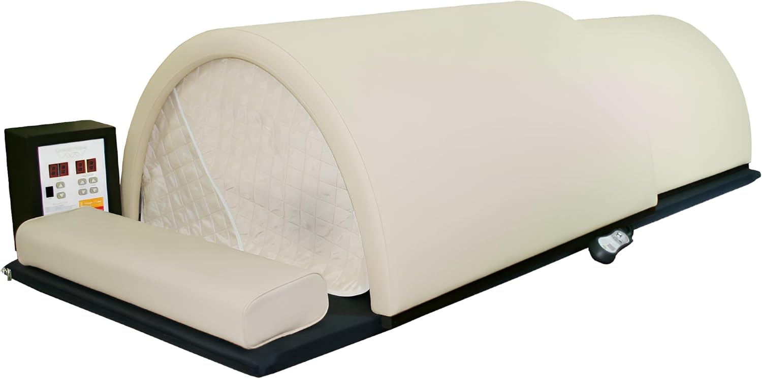 Golden Wave Meta Chamber Infrared Sauna Dome | Personal Portable FAR Home Spa Hot Carbon and Ceramic Dry Heat | 1340W/110V Power | One Person Tub Capsule with Pillow and Heater Pad