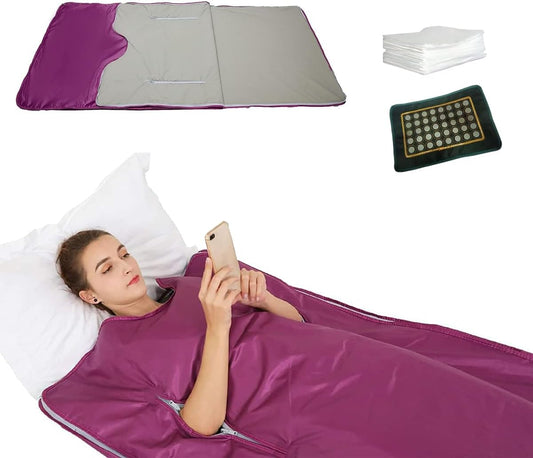 Natural Jade and Tourmaline Heat Far Infrared Sauna Blanket Home Sauna Bed Therapy Heated Portable Sauna Blanket for Home Detox 71 * 32inch