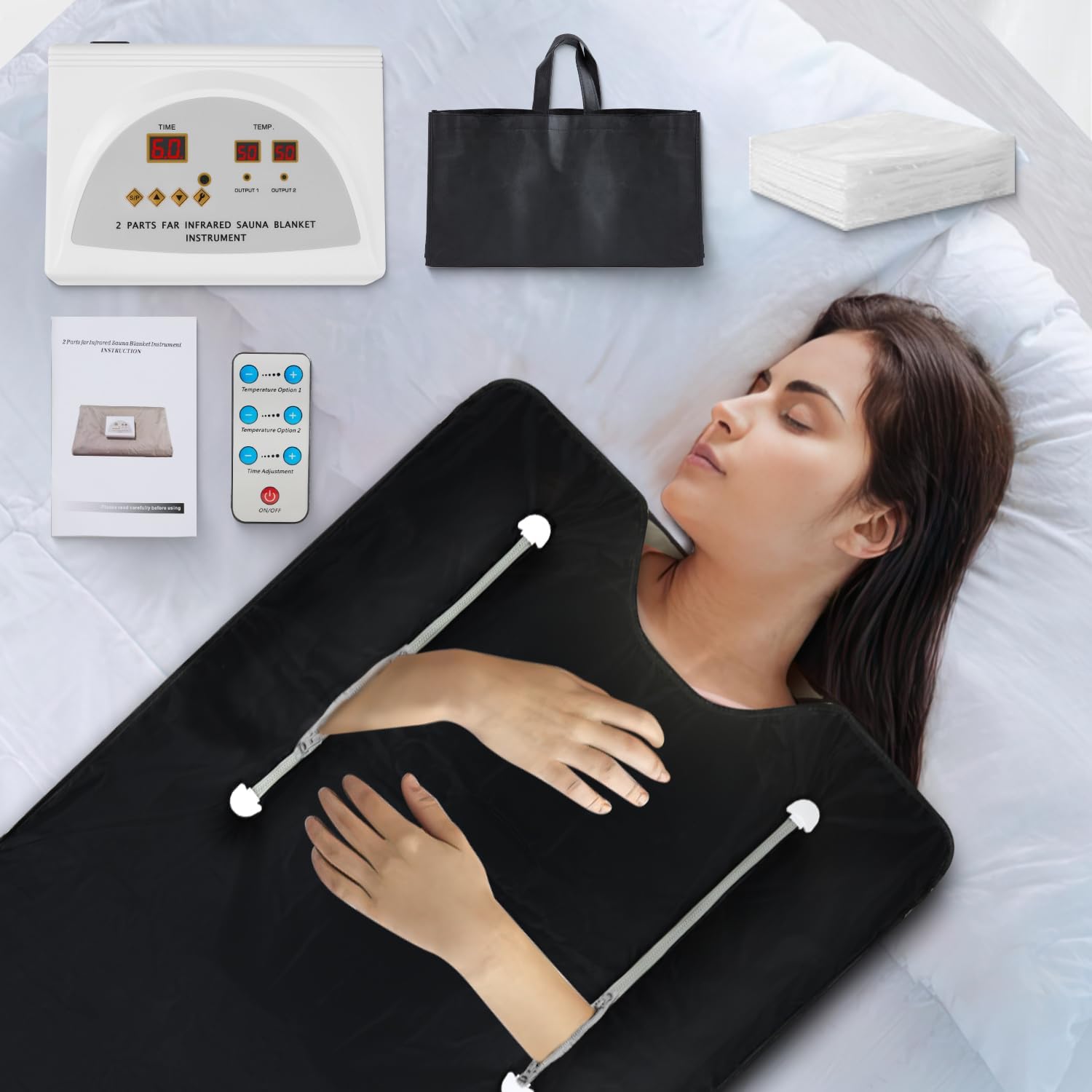 Infrared Sauna Blanket - Sauna Blanket for Optional Heating Layer for Home Relaxation with 5 Layer Thickened Construction, 95℉ - 176℉ & 1-60 Minutes Timer, 6 ft x 2.65 ft