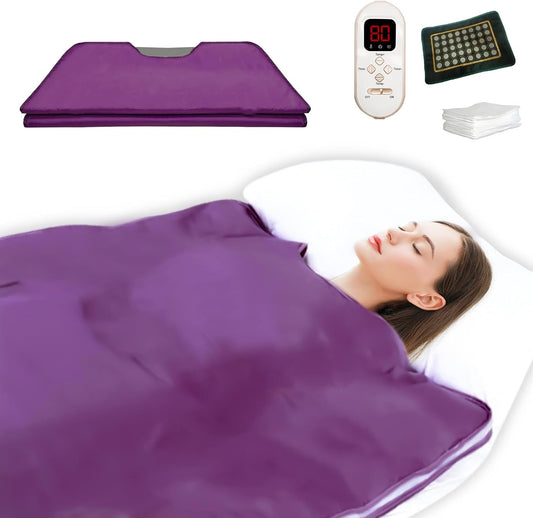 Natural Jade and Tourmaline Heat Far Infrared Sauna Blanket 2-Zone Control Rapid Heating Detox Blanket Pain Relief with Personal Sauna Blanket at Home Oxford Cloth Sauna Bed (Purple)