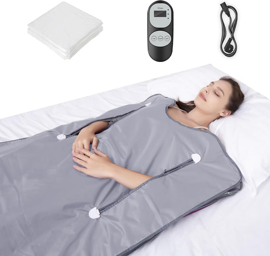 Far Infrared Sauna Blanket for Detox Portable Infrared Sauna Blanket Heating Sauna Blanket for Home Therapy Remote Controller Sauna Blanket with 95–176 °F Temp Range Silver