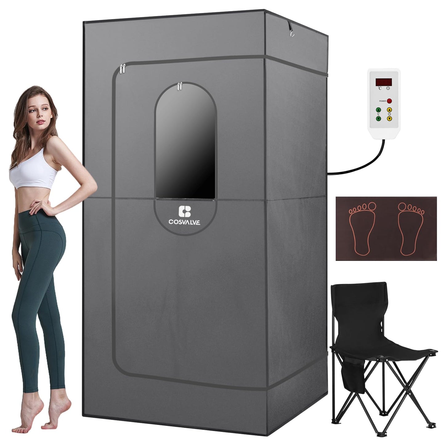 COSVALVE Portable Infrared Sauna for Home, Dry Sauna with 4 Heating Panels and Heated Foot Pad, 1 Person Infrared Sauna Tent Full Size, Remote Control, Indoor Home Spa, 35.4" x 35.4" x 71", Black