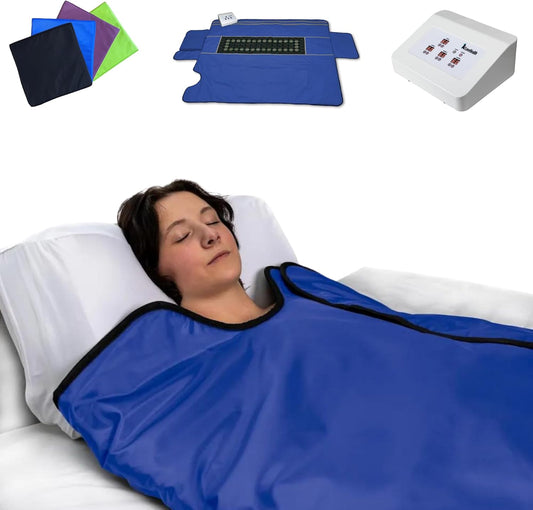 1Love Far Infrared Sauna Blanket | 0 EMFs & VOCs | 77-176°F | 3 Zone Control | Durable Waterproof Nylon | Portable Sauna | Sauna Blanket Blanket for Home Detox | Sauna Bag | Therapeutic Stones - Blue