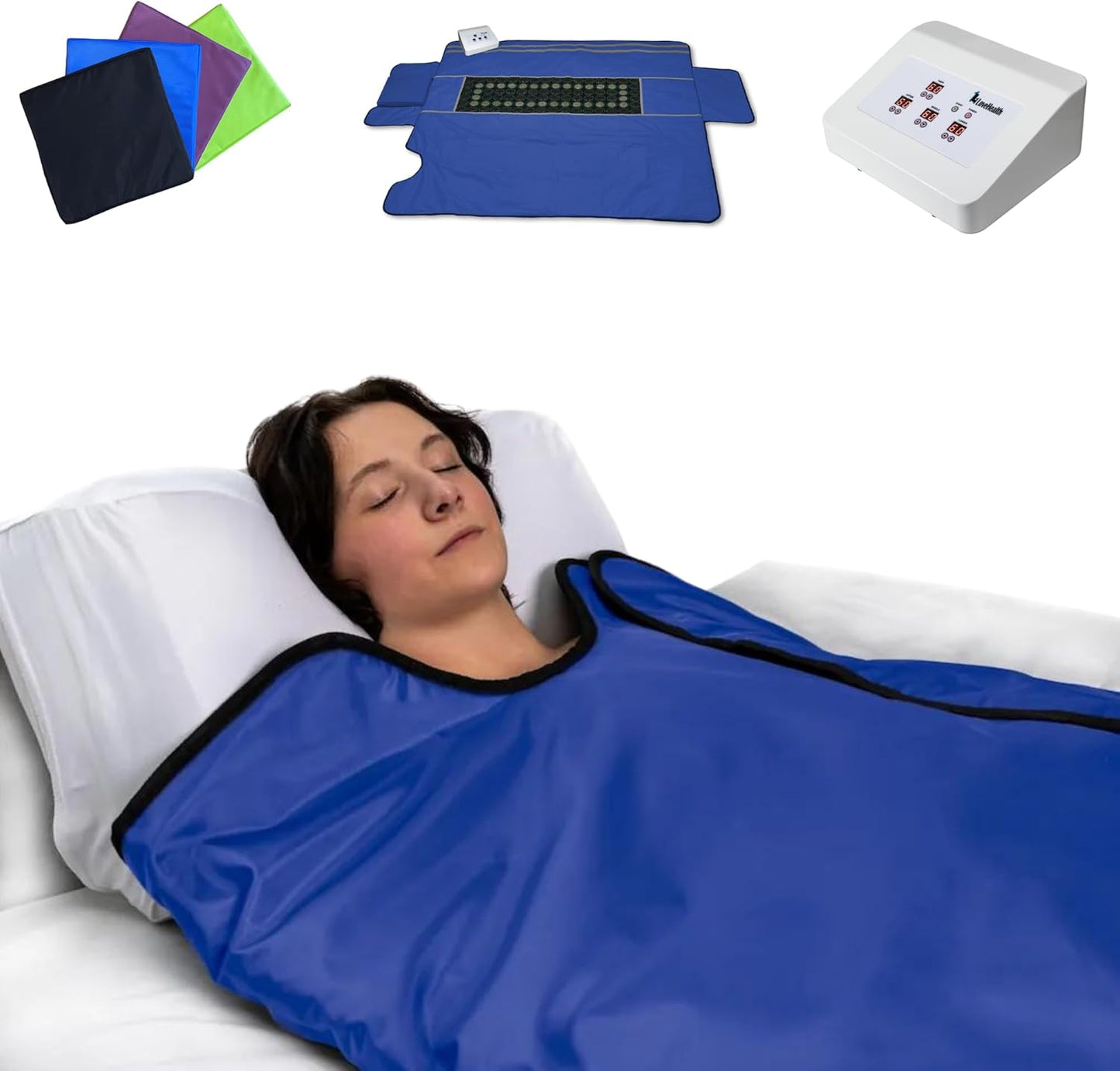 1Love Far Infrared Sauna Blanket | 0 EMFs & VOCs | 77-176°F | 3 Zone Control | Durable Waterproof Nylon | Portable Sauna | Sauna Blanket Blanket for Home Detox | Sauna Bag | Therapeutic Stones - Blue