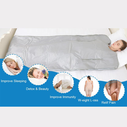 Natural Jade and Tourmaline Heat Sauna Blanket Detox 2025 Upgrade Far Infrared Zipper Sauna Bed Pain Relief Sauna Bag Oxford Cloth (Silver)