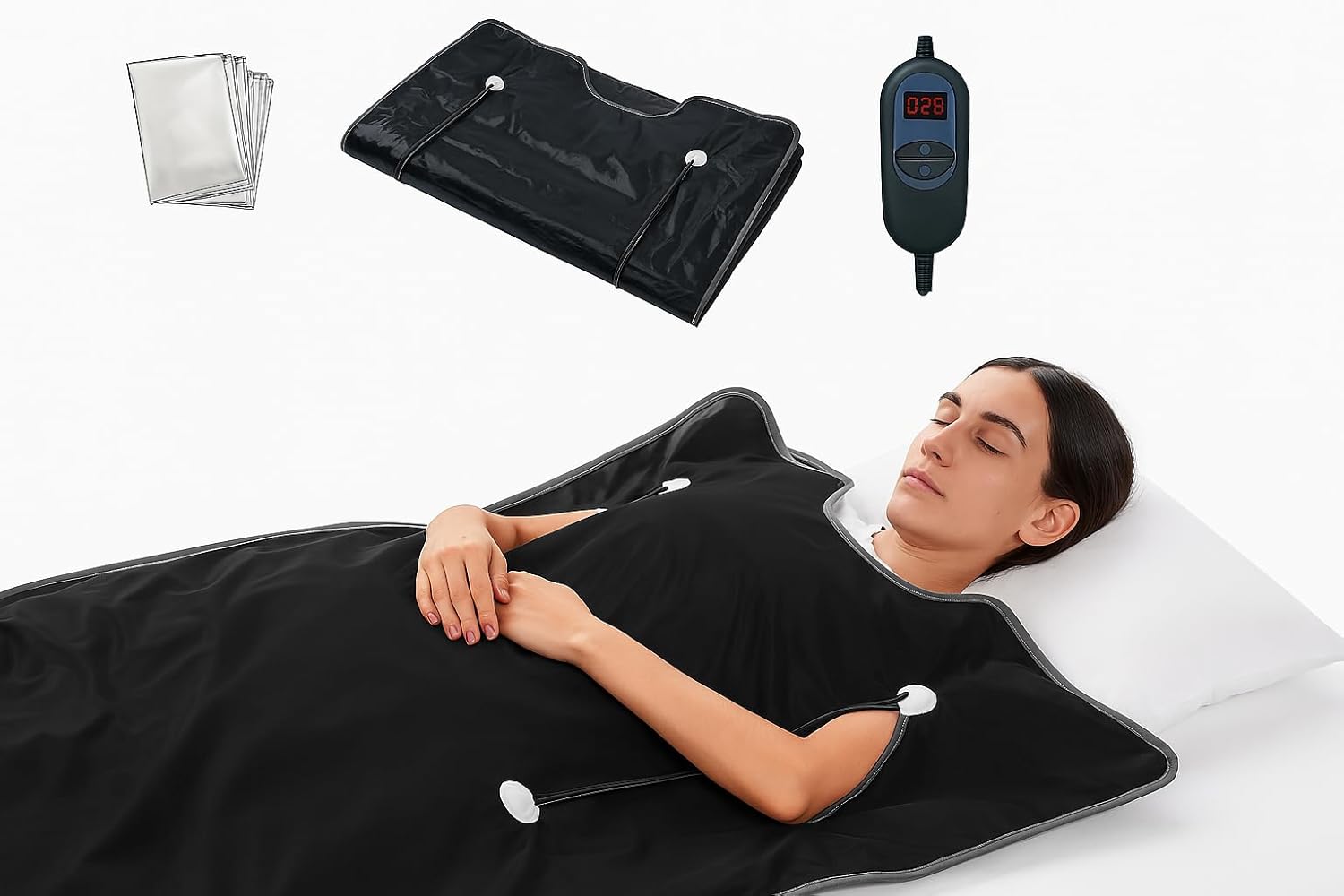 HL300 Portable Far Infrared Sauna Blanket for Body Relaxation & Detoxification, 1-60 Minutes Timer, 95-185°F Temp. Control