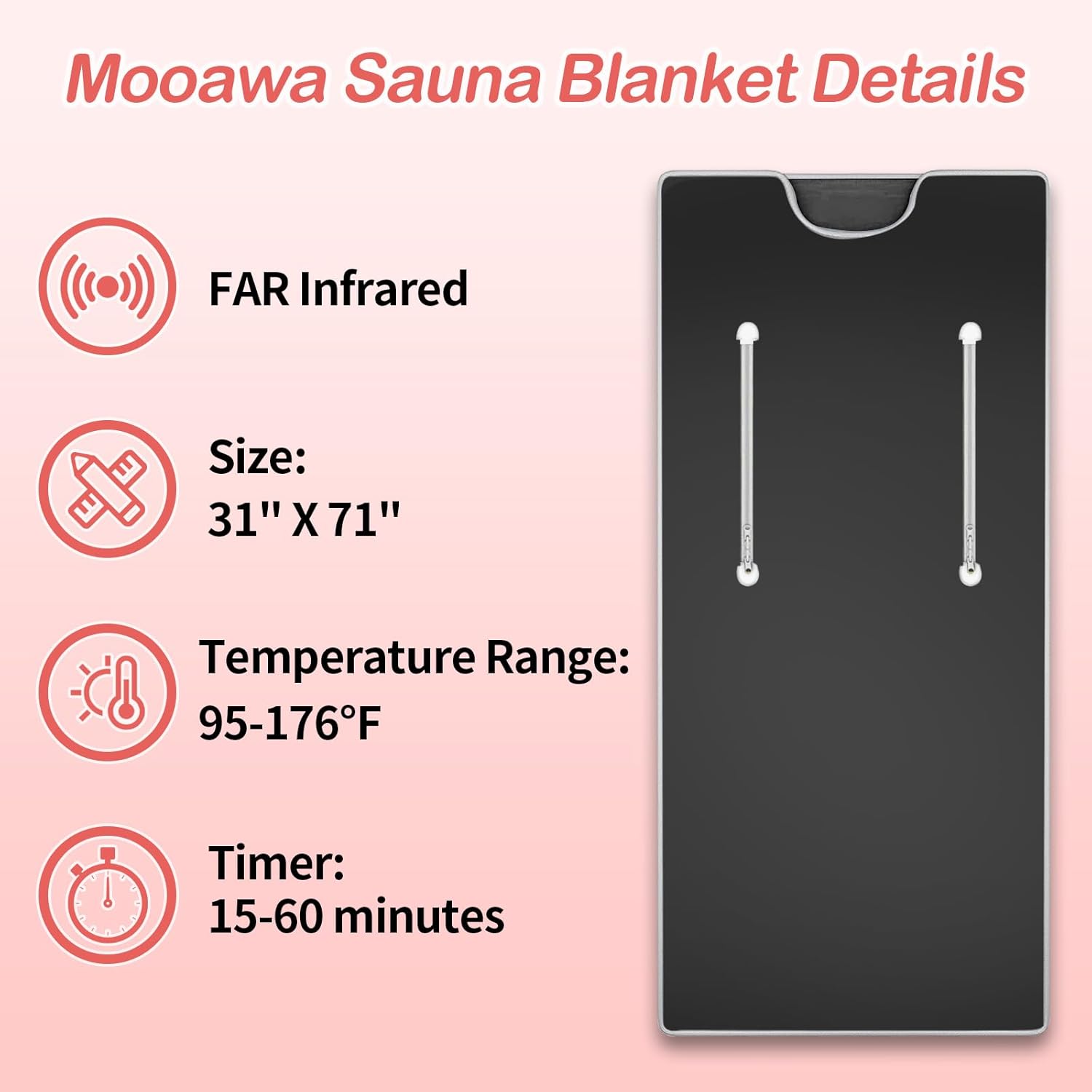 Far Infrared Sauna Blanket for Detox Portable Infrared Sauna Blanket Heating Sauna Blanket for Home Therapy Remote Controller Sauna Blanket with 95–176 °F Temp Range Black
