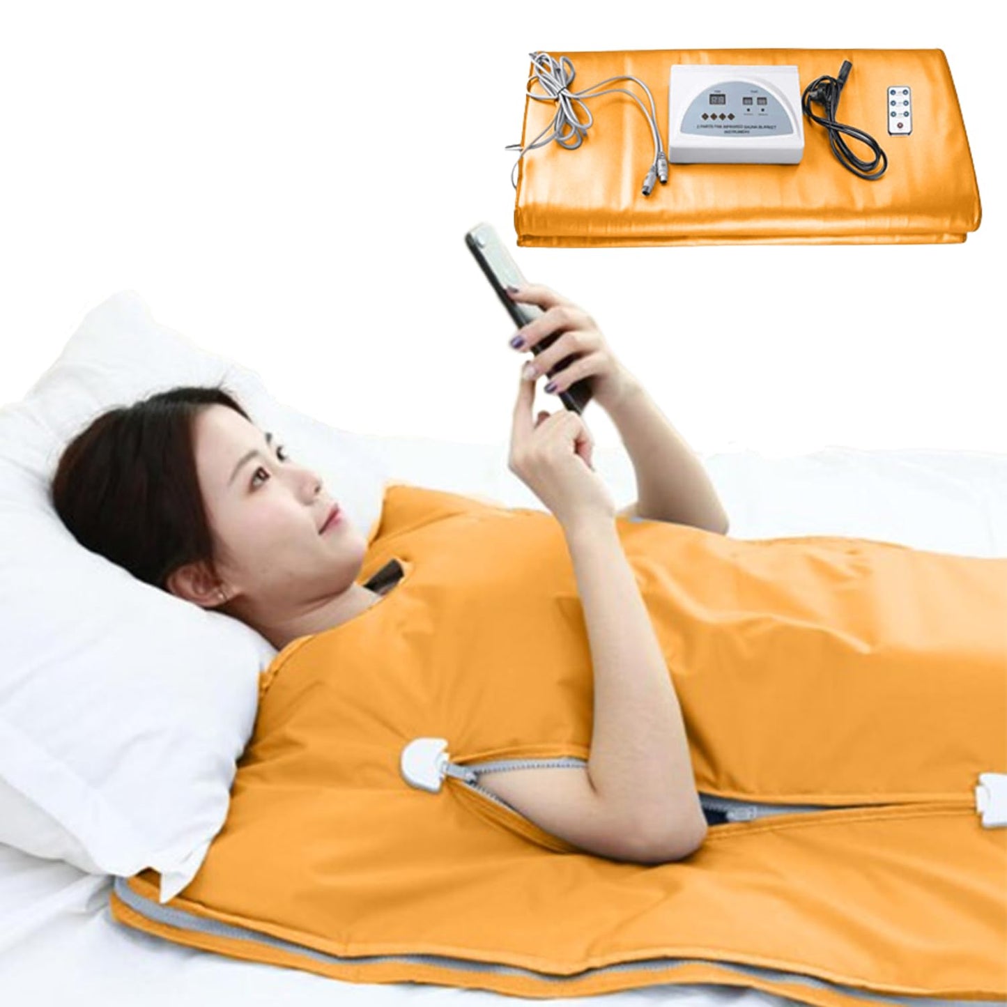 Sauna Blanket Infrared, 70” (Large) Length Heat 2 Zone far, Zipper Type, Digital Body Sauna (Grey)