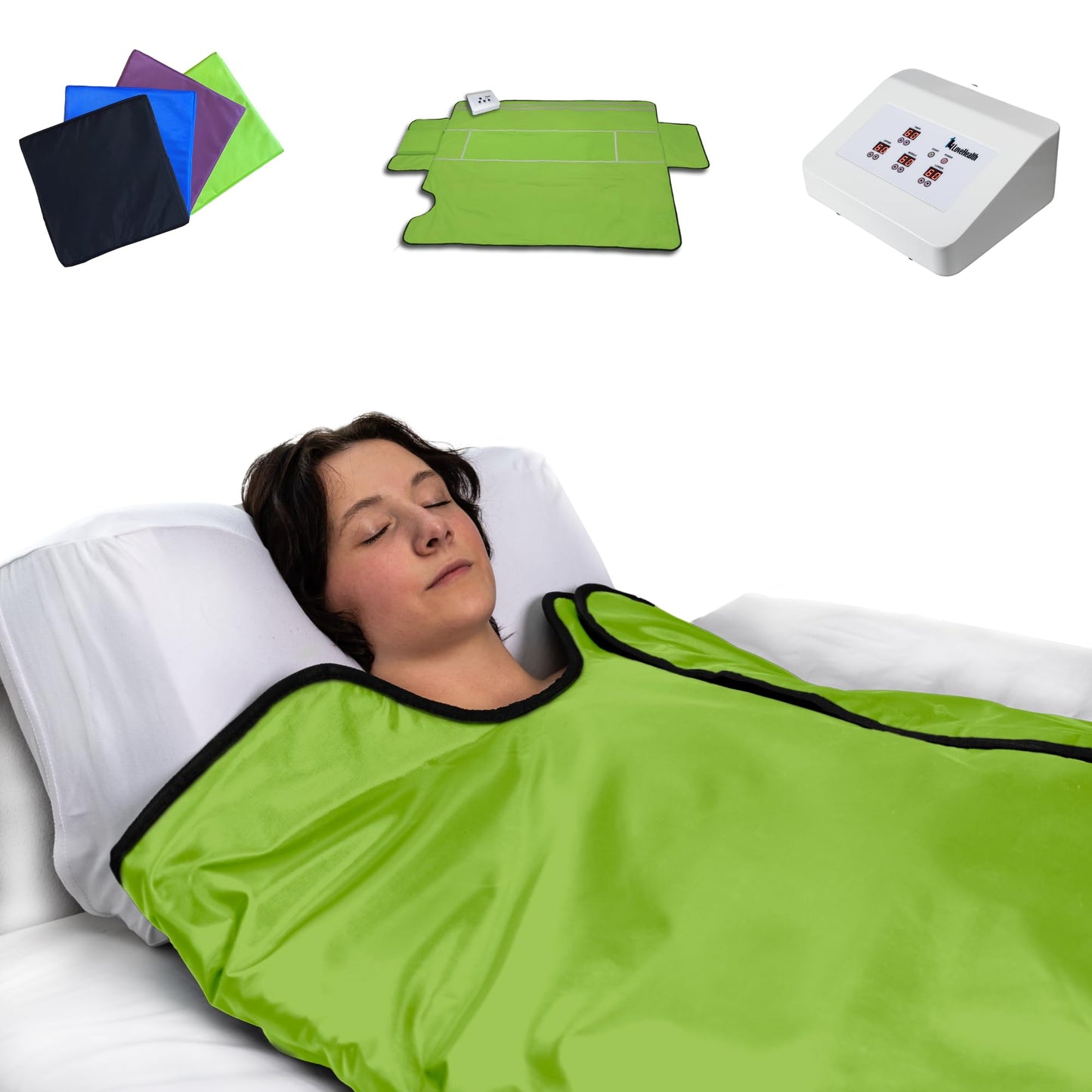 1Love Far Infrared Sauna Blanket | 0 EMFs & VOCs | 77-176°F | 3 Zone Control | Durable Waterproof Nylon | Portable Sauna | Sauna Blanket Blanket for Home Detox | Sauna Bag | Therapeutic Stones - Blue