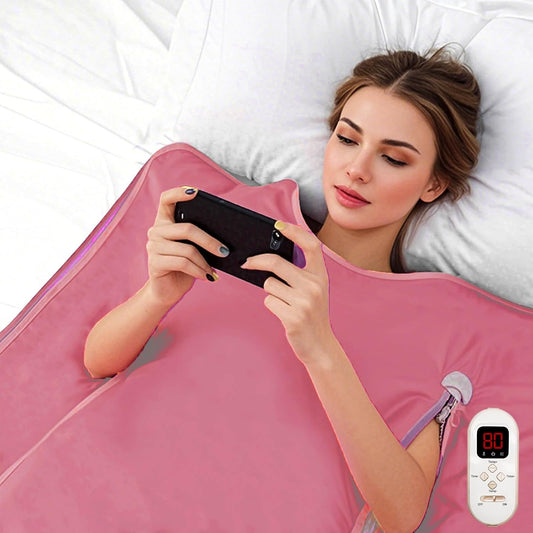 Large Screen Display Remote Control Far Infrared Sauna Blanket Detox Sauna Bed Remove Control Easy Operate Upgrade Infrared Blanket Sauna Blanket Liners 110V US Plug Pink