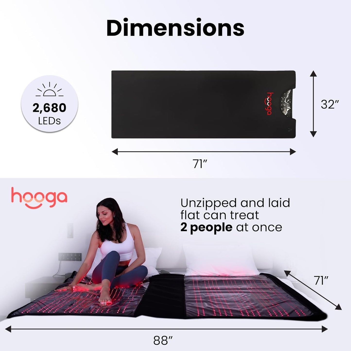 hooga Red Light Therapy Blanket, Full Body Near-Infrared Triple Chip LED Pod with Timer & Pulse Functionality, 2680 LEDs for Pain Relief, Energy Boost, Sleep Improvement, Muscle Recovery & Wellness