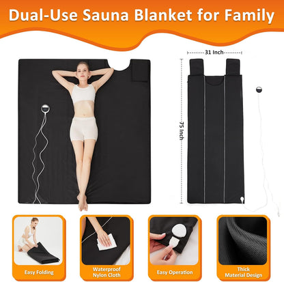 AOBOCO Sauna Blanket - Sauna Blanket for Home Use, Portable Design for Relaxation and Detoxification with 5 Layer Thickened Construction, 86-158°F& 20-60 Minutes, 6.2 ft. x 2.6 ft