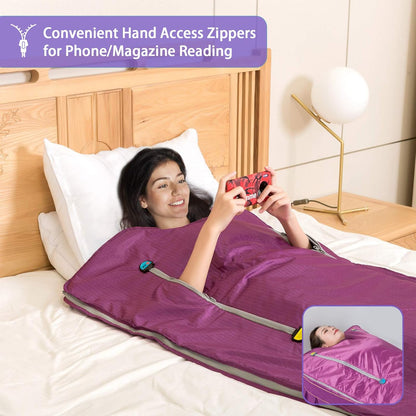 Sauna Blanket Infrared,Double Zipper Design 2 Zone Far-Infrared Sauna Blanket，70"x32"Waterproof Oxford Cloth Professional Detox Therapy Beauty Machine(Zipper Type,Purple)