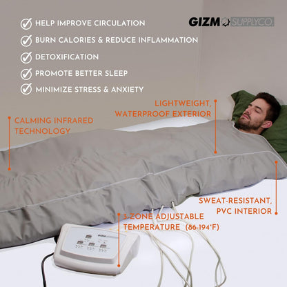 Portable Far Infrared Detox Sauna Blanket Regular (68" x 75") - 3 Independent Heating Zones, Carbon Fiber Heating Elements by Gizmo Supply - for Home or Professional Use