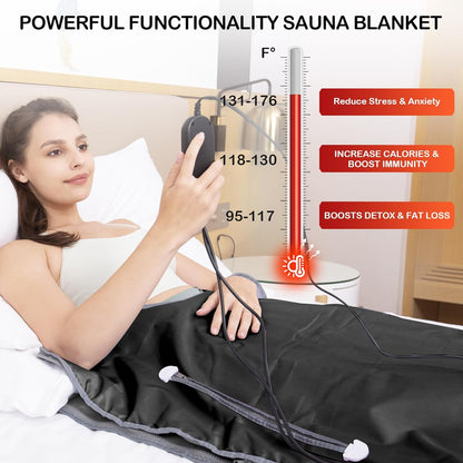 Far Infrared Sauna Blanket for Detox Portable Infrared Sauna Blanket Heating Sauna Blanket for Home Therapy Remote Controller Sauna Blanket with 95–176 °F Temp Range Black