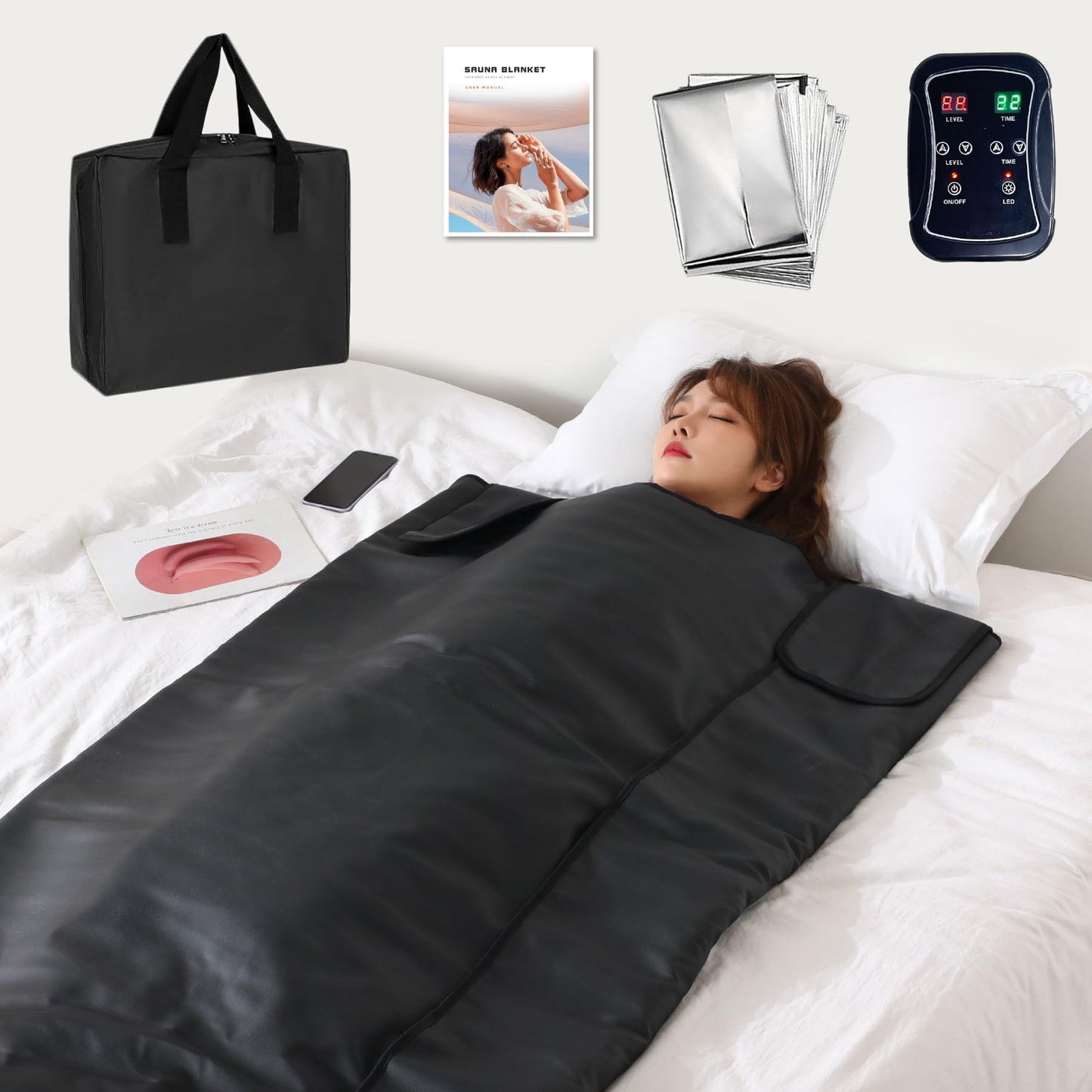 HL300 Portable Far Infrared Sauna Blanket for Body Relaxation & Detoxification, 1-60 Minutes Timer, 95-185°F Temp. Control