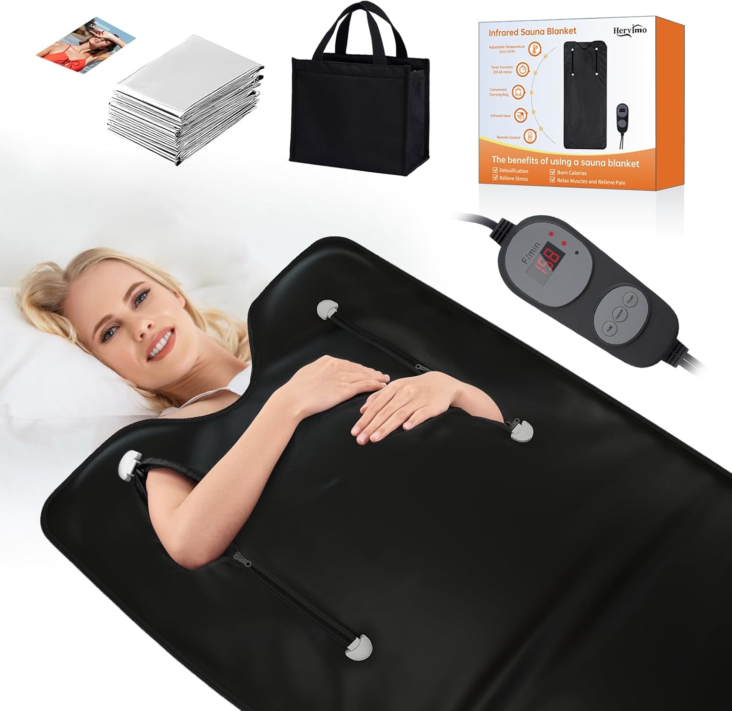 Infrared Sauna Blanket, Portable Far Infrared Sauna Bag Heated for Home, Personal Saunas Blanket for Detox Relaxation, 113-176℉, 20-60 Minutes Timer, 6 Ft x 2.65 Ft