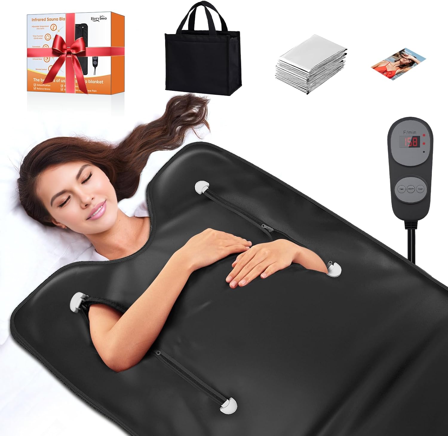 Infrared Sauna Blanket, Portable Far Infrared Sauna Bag Heated for Home, Personal Saunas Blanket for Detox Relaxation, 113-176℉, 20-60 Minutes Timer, 6 Ft x 2.65 Ft