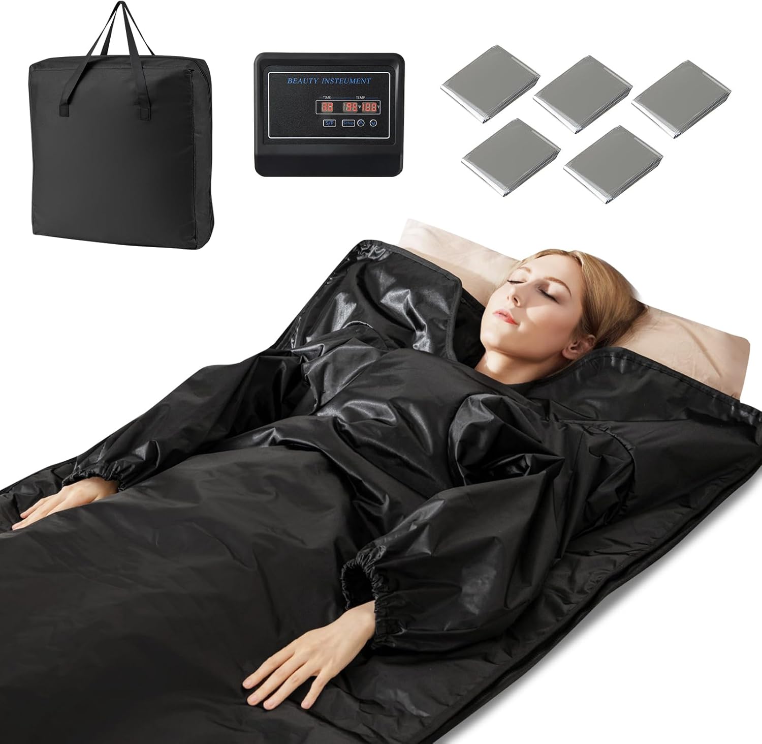 COSTWAY Infrared Sauna Blanket, Portable Full-Body Personal Sauna for Home Use w/Arm Sleeves, Wraps, Carry Bag, 90-180°F Temp Range, 30-90Min Timer, Relaxation & Detoxification, Muscle Tension Relief