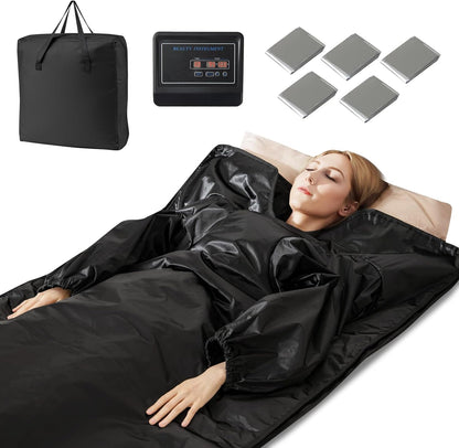 COSTWAY Infrared Sauna Blanket, Portable Full-Body Personal Sauna for Home Use w/Arm Sleeves, Wraps, Carry Bag, 90-180°F Temp Range, 30-90Min Timer, Relaxation & Detoxification, Muscle Tension Relief