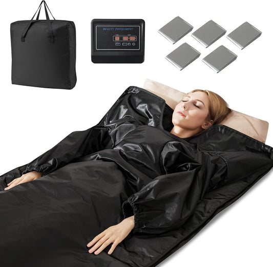 COSTWAY Infrared Sauna Blanket, Portable Full-Body Personal Sauna for Home Use w/Arm Sleeves, Wraps, Carry Bag, 90-180°F Temp Range, 30-90Min Timer, Relaxation & Detoxification, Muscle Tension Relief