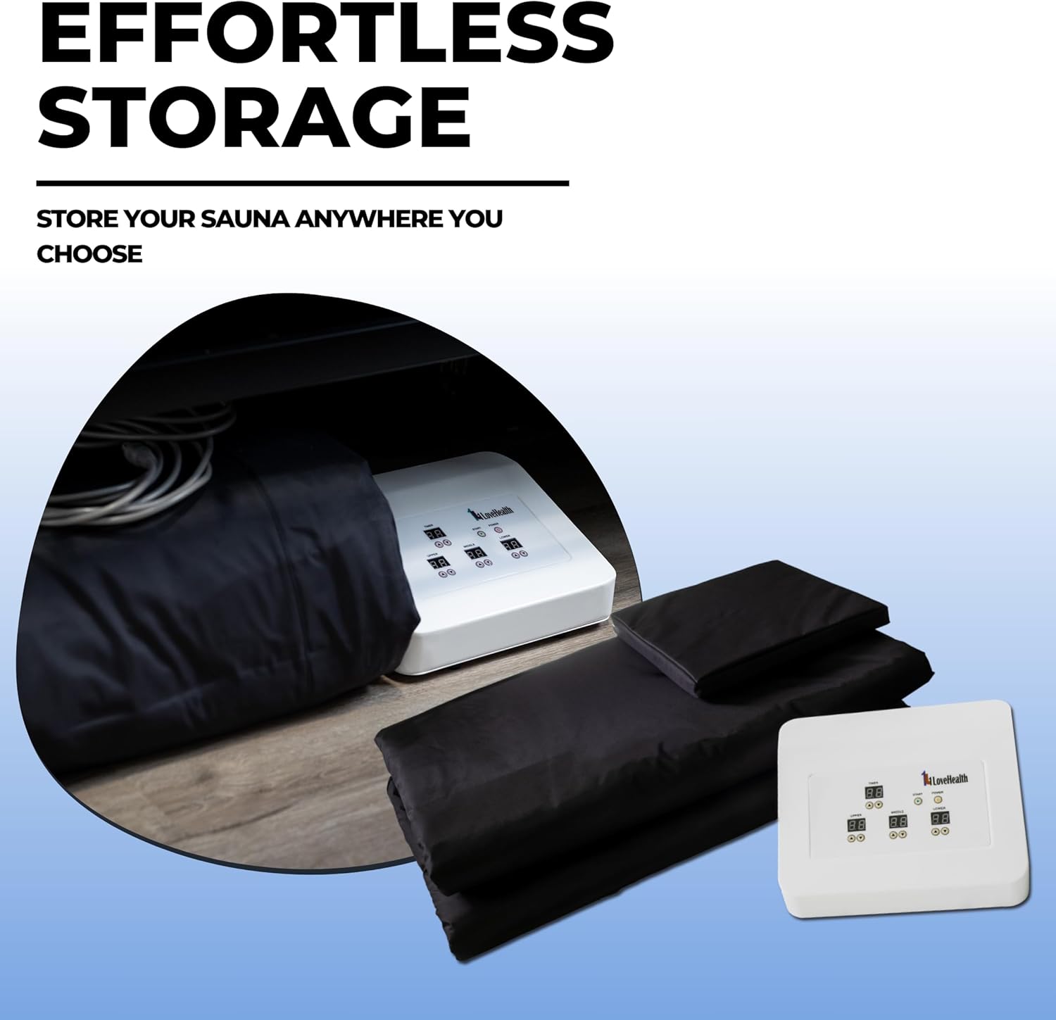 1Love Far Infrared Sauna Blanket | 0 EMFs & VOCs | 77-176°F | 3 Zone Control | Durable Waterproof Nylon | Portable Sauna | Sauna Blanket Blanket for Home Detox | Sauna Bag | Therapeutic Stones - Blue