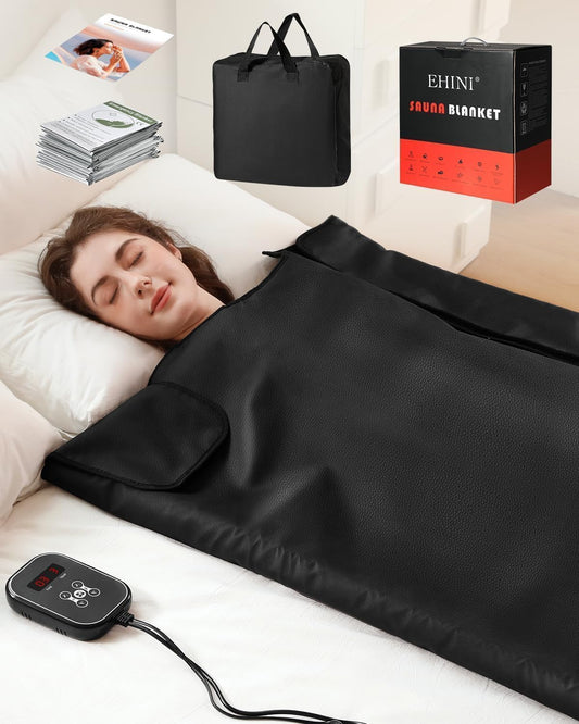 PU Infrared Sauna Blanket - Portable Far Infrared Sauna for Home Relaxation 77-176 °F Temp Range (Black)