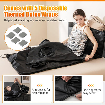 COSTWAY Infrared Sauna Blanket, Portable Full-Body Personal Sauna for Home Use w/Arm Sleeves, Wraps, Carry Bag, 90-180°F Temp Range, 30-90Min Timer, Relaxation & Detoxification, Muscle Tension Relief