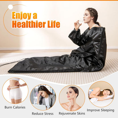 COSTWAY Infrared Sauna Blanket, Portable Full-Body Personal Sauna for Home Use w/Arm Sleeves, Wraps, Carry Bag, 90-180°F Temp Range, 30-90Min Timer, Relaxation & Detoxification, Muscle Tension Relief