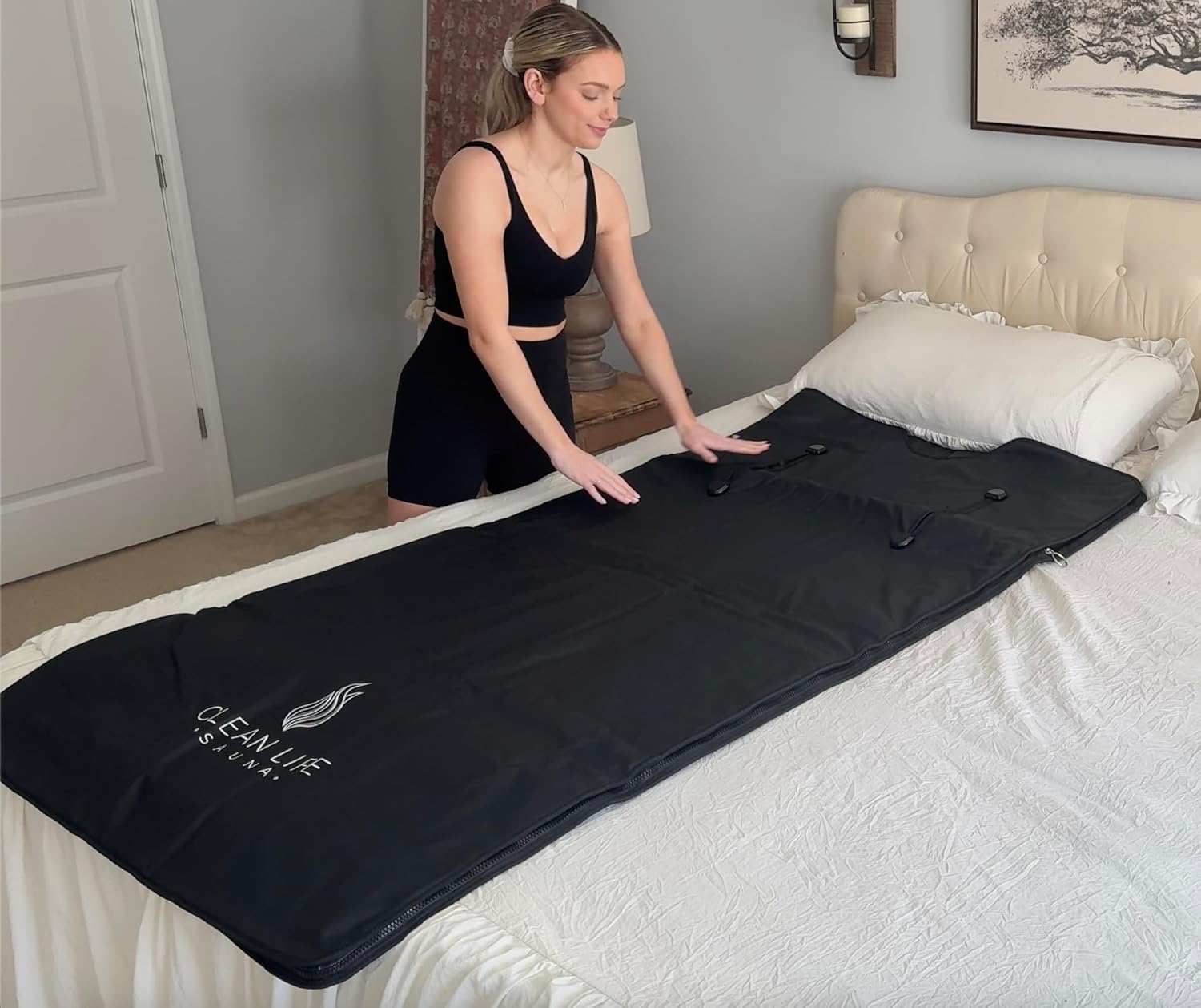 Clean Life Far Infrared Sauna Blanket - Maximum Efficiency, PEVA Material - Portable Infrared Sauna with 77–176 °F Temp Range - Detox, Cut Weight, Sweat, steam, and Cleanse, Black