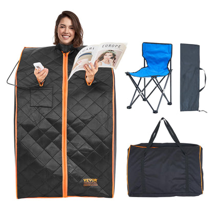 VEVOR Portable Personal Steam Sauna Spa Tent with 1200 Watt Steam Generator, with Chair & Storage Bag, Home Therapeutic Sauna Blanket for Detox Relaxation, Time & Temperature Remote Control, Black
