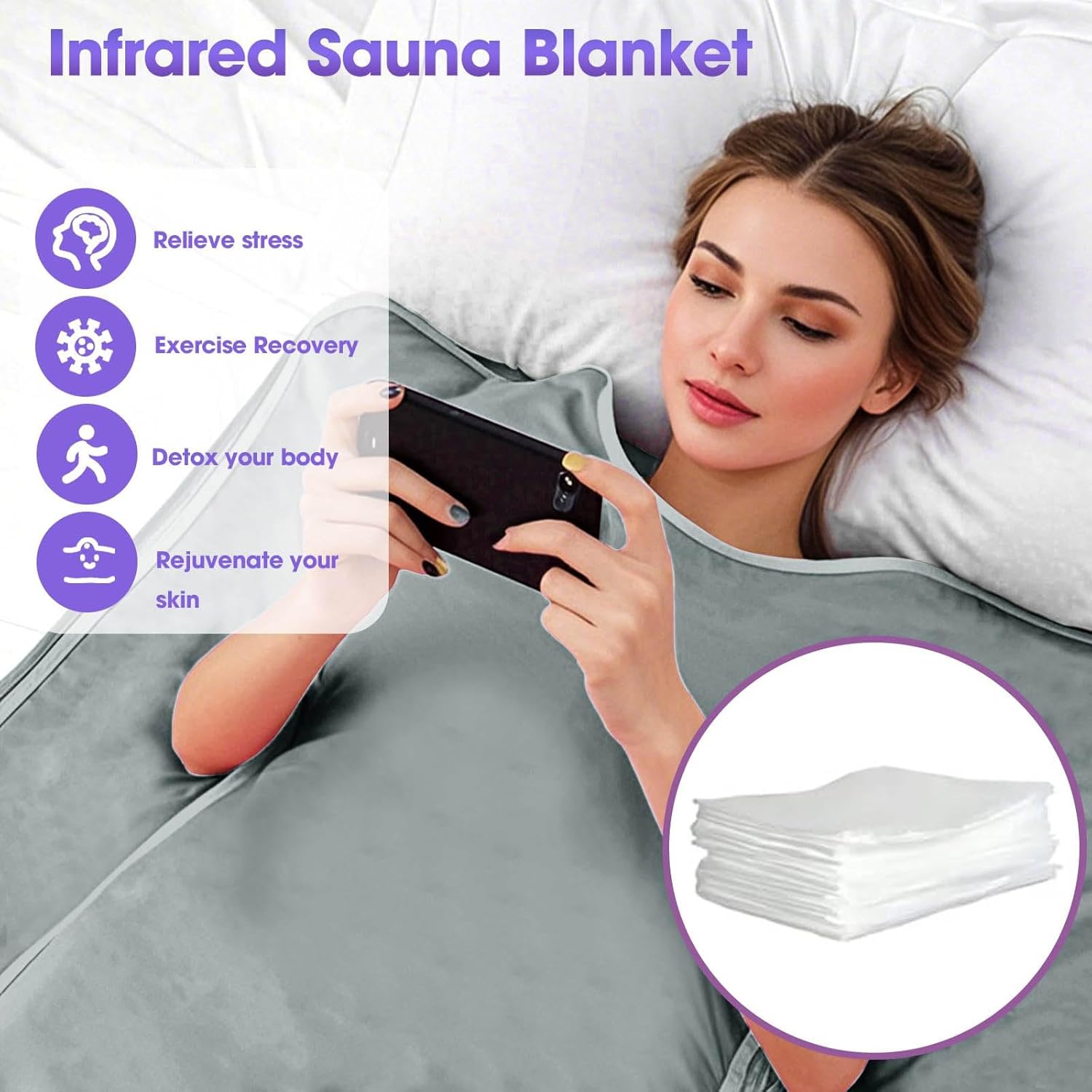 Sauna Blanket Infrared Zipper Oxford Cloth Upgraded Version Professional Detox & Heat Therapy Blanket with Remote (US 110V,71×32 Inches)