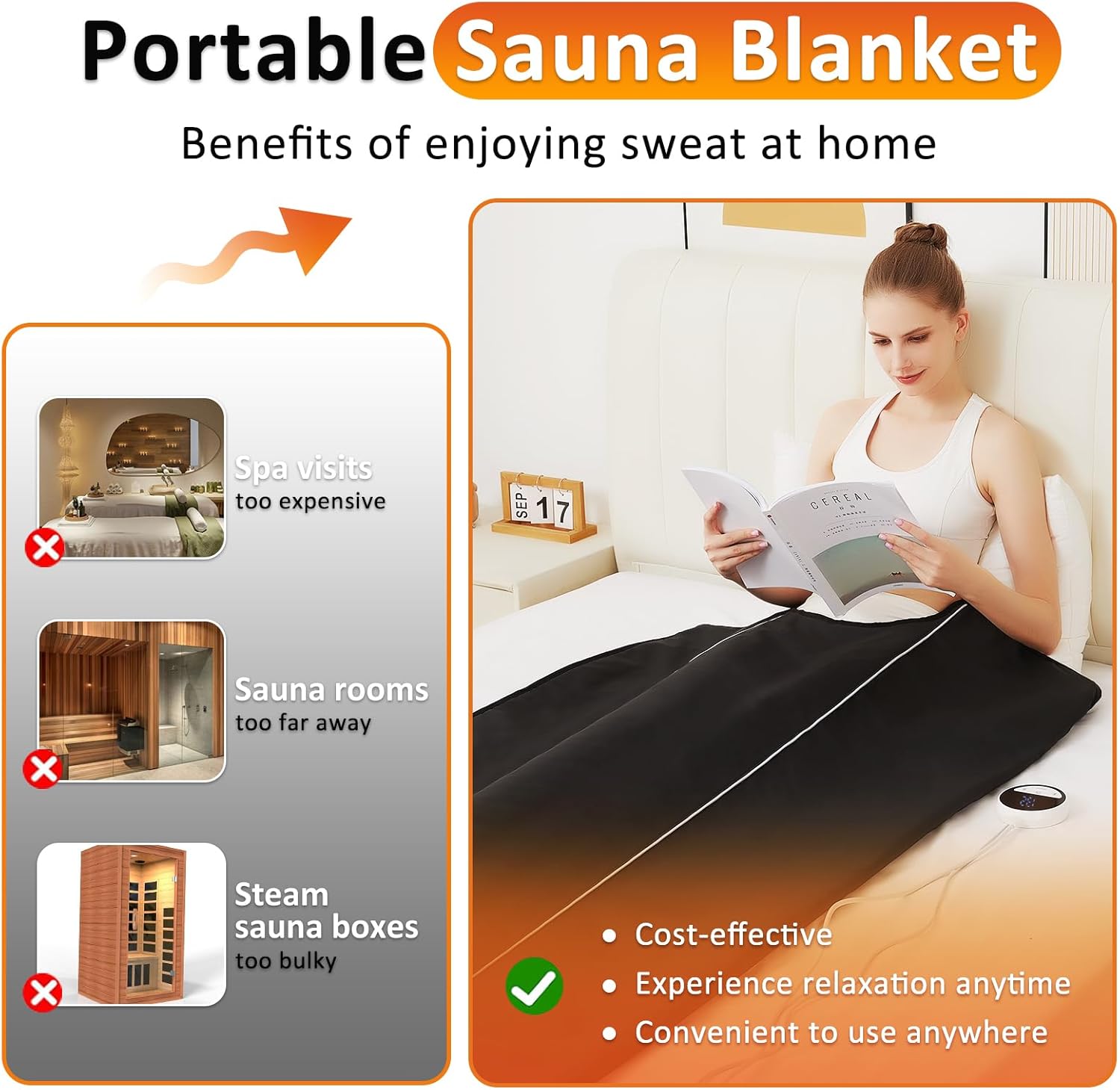 AOBOCO Sauna Blanket - Sauna Blanket for Home Use, Portable Design for Relaxation and Detoxification with 5 Layer Thickened Construction, 86-158°F& 20-60 Minutes, 6.2 ft. x 2.6 ft