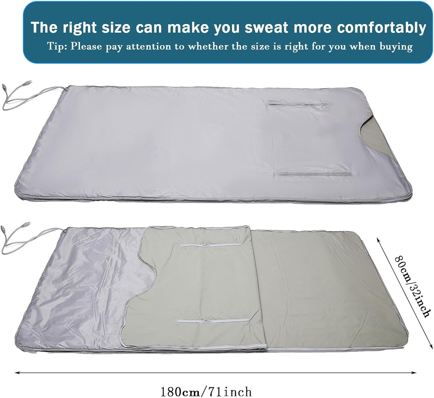 Natural Jade and Tourmaline Heat Sauna Blanket Detox 2025 Upgrade Far Infrared Zipper Sauna Bed Pain Relief Sauna Bag Oxford Cloth (Silver)
