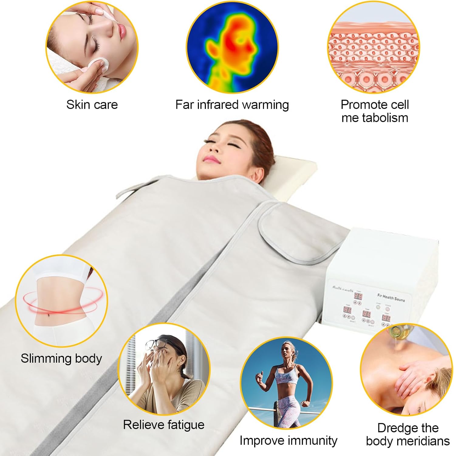 ZONEMEL 3 Zone Digital Far-Infrared Heat Sauna Blanket, Body Shaper Sauna Slimming Blanket Detox Therapy Machine Fitness, Adjustable Size