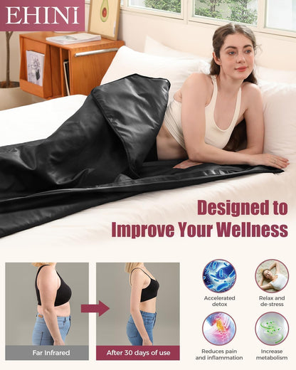 PU Infrared Sauna Blanket - Portable Far Infrared Sauna for Home Relaxation 77-176 °F Temp Range (Black)