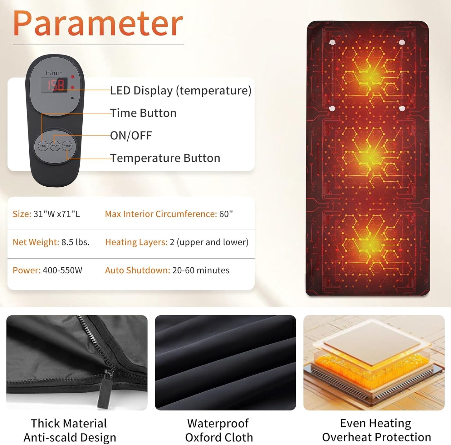 Infrared Sauna Blanket, Portable Far Infrared Sauna Bag Heated for Home, Personal Saunas Blanket for Detox Relaxation, 113-176℉, 20-60 Minutes Timer, 6 Ft x 2.65 Ft