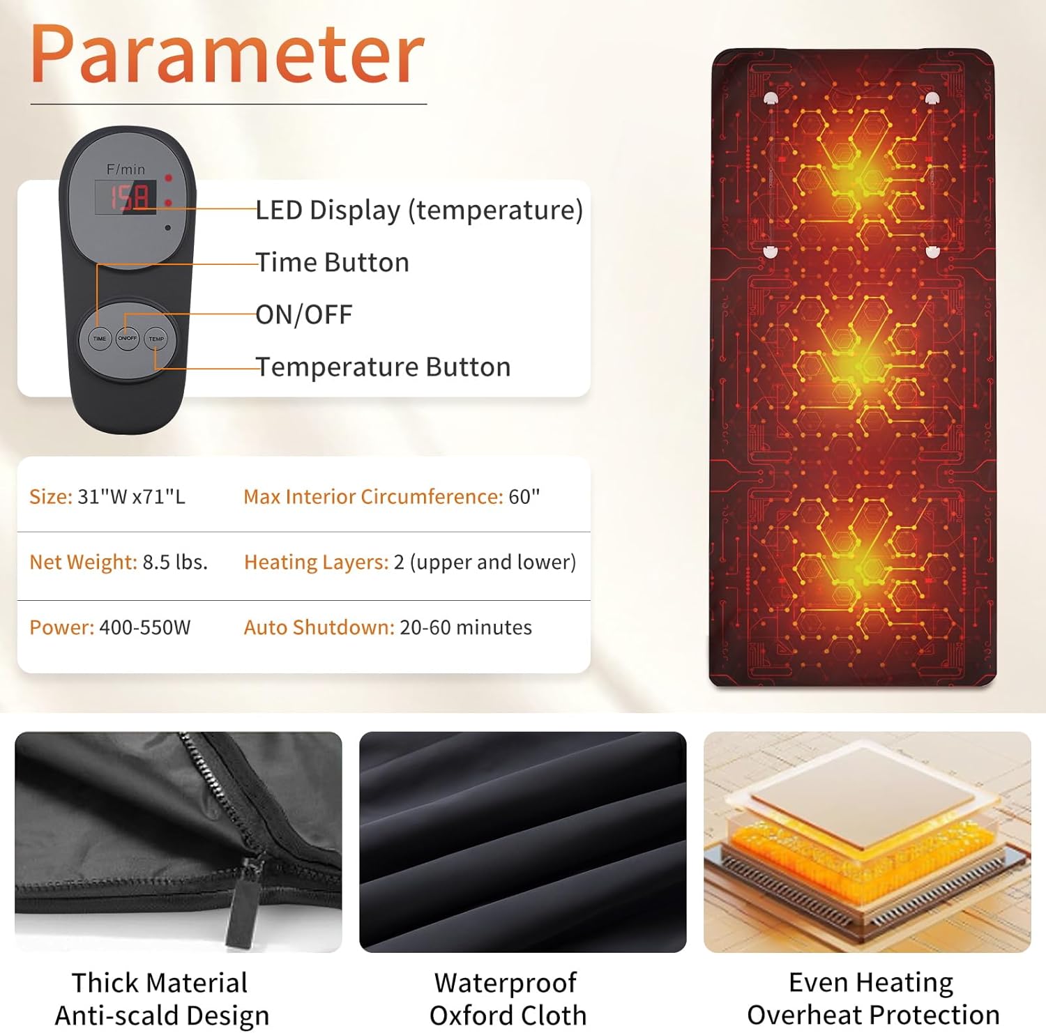 Infrared Sauna Blanket, Portable Far Infrared Sauna Bag Heated for Home, Personal Saunas Blanket for Detox Relaxation, 113-176℉, 20-60 Minutes Timer, 6 Ft x 2.65 Ft