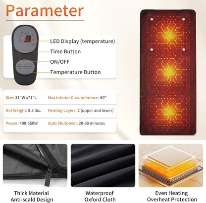 Infrared Sauna Blanket, Portable Far Infrared Sauna Bag Heated for Home, Personal Saunas Blanket for Detox Relaxation, 113-176℉, 20-60 Minutes Timer, 6 Ft x 2.65 Ft