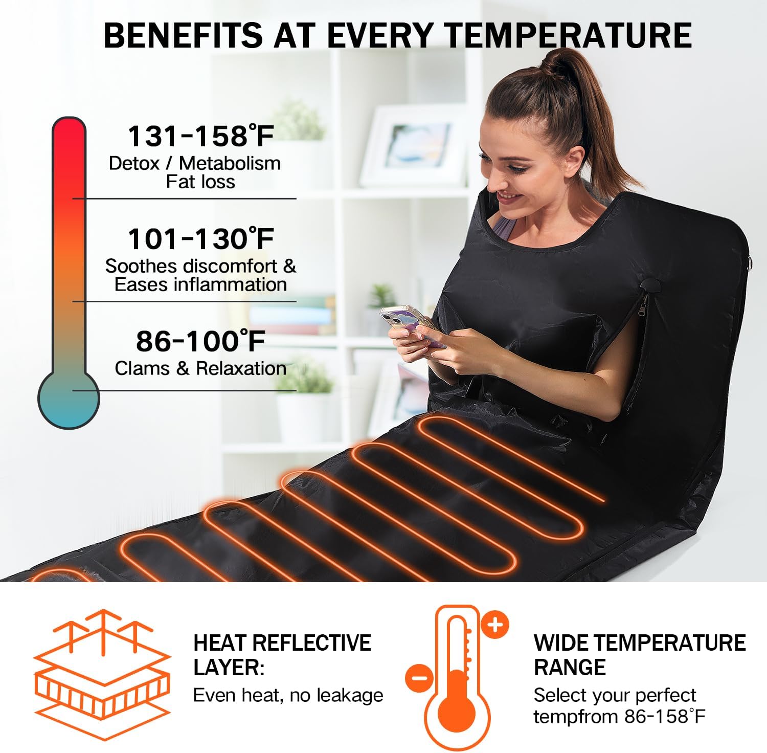 Infrared Sauna Blanket, Portable Sauna Blanket for Detoxification, Crystal Therapy Personal Sauna for Home Relaxation, 1-60 Mins Timer, 95-167℉ Temp Range, 5.74 ft x 2.53ft
