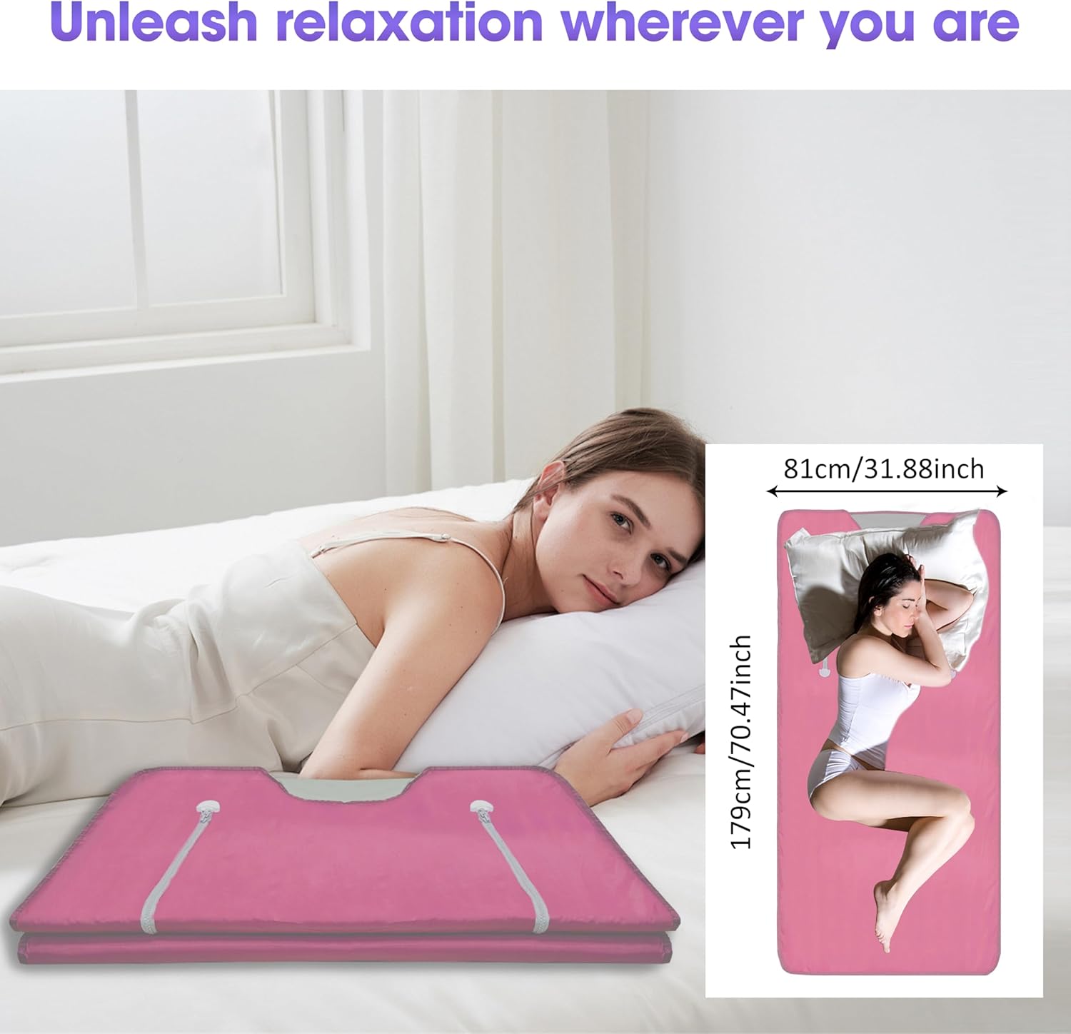 Large Screen Display Remote Control Far Infrared Sauna Blanket Detox Sauna Bed Remove Control Easy Operate Upgrade Infrared Blanket Sauna Blanket Liners 110V US Plug Pink