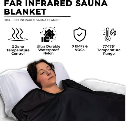 1Love Far Infrared Sauna Blanket | 0 EMFs & VOCs | 77-176°F | 3 Zone Control | Durable Waterproof Nylon | Portable Sauna | Sauna Blanket Blanket for Home Detox | Sauna Bag | Therapeutic Stones - Blue