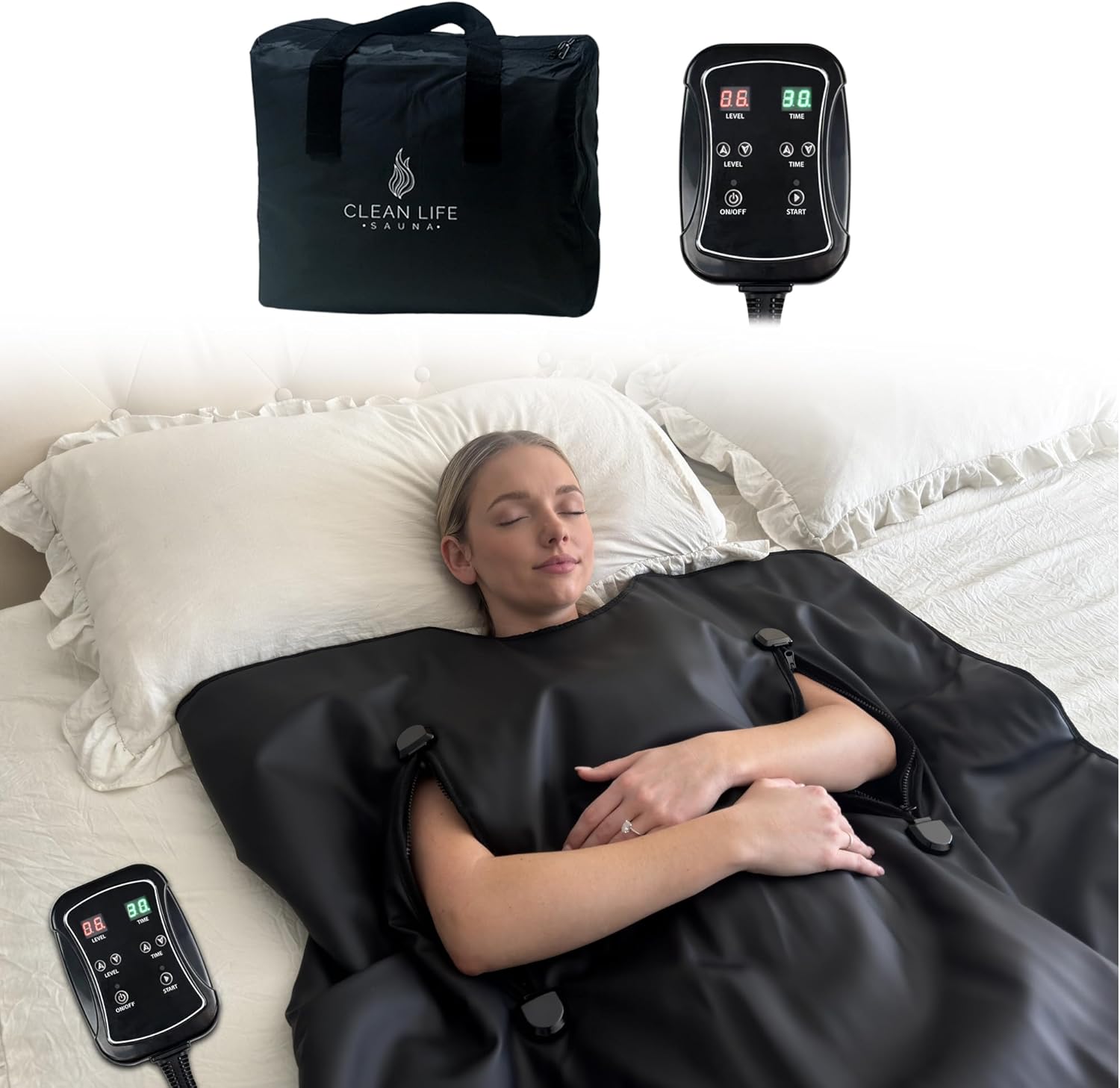 Clean Life Far Infrared Sauna Blanket - Maximum Efficiency, PEVA Material - Portable Infrared Sauna with 77–176 °F Temp Range - Detox, Cut Weight, Sweat, steam, and Cleanse, Black