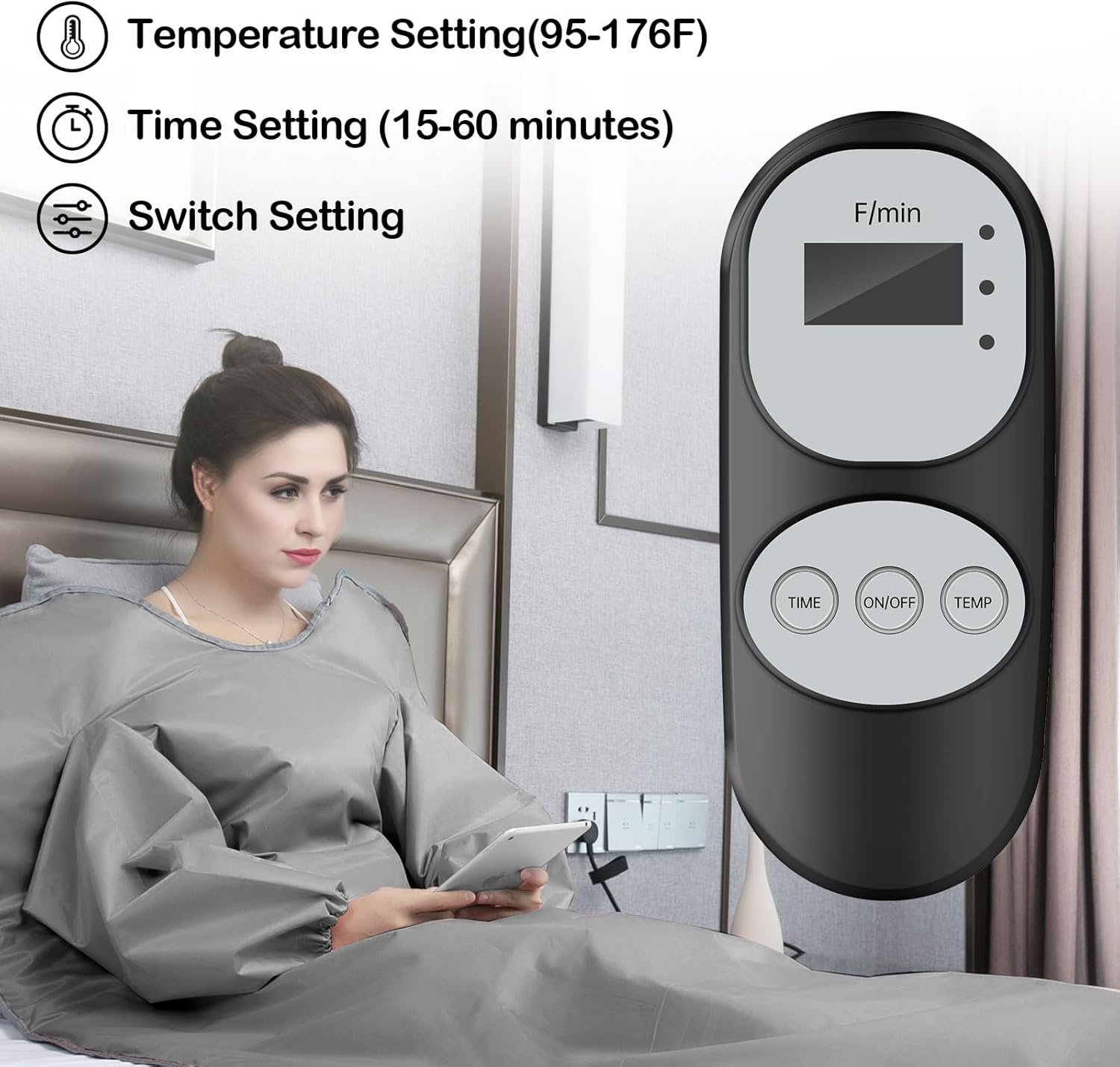 Infrared Sauna Blanket for Detoxification Portable Far Infrared Sauna Blanket for Exercise Recovery Infrared Blanket Sauna with 95–176 °F Temp Range for Relaxation Calm Body and Mind Silver