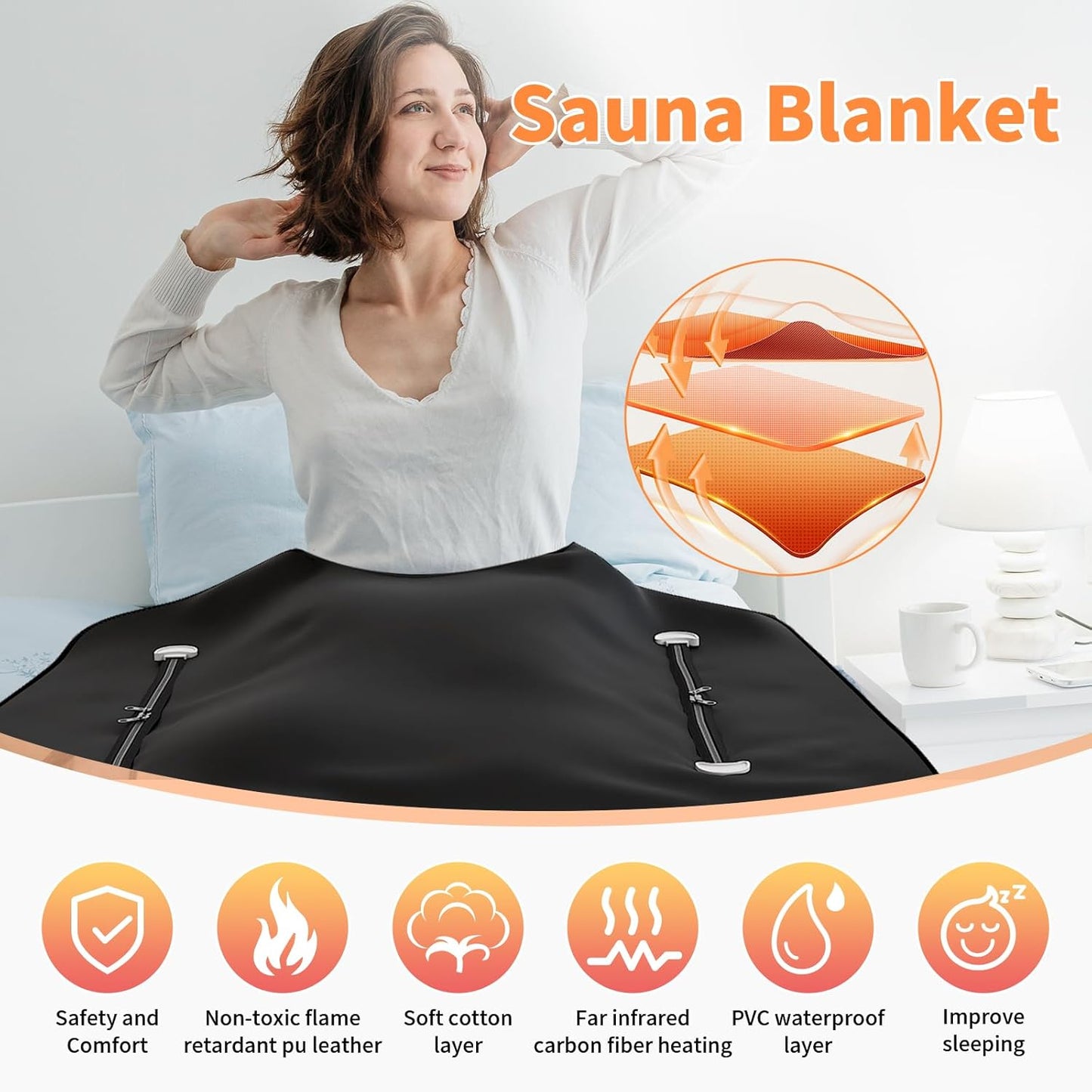 Infrared Sauna Blanket, Portable Far Infrared Sauna Bag Heated for Home, Personal Saunas Blanket for Detox Relaxation, 113-176℉, 20-60 Minutes Timer, 6 Ft x 2.65 Ft