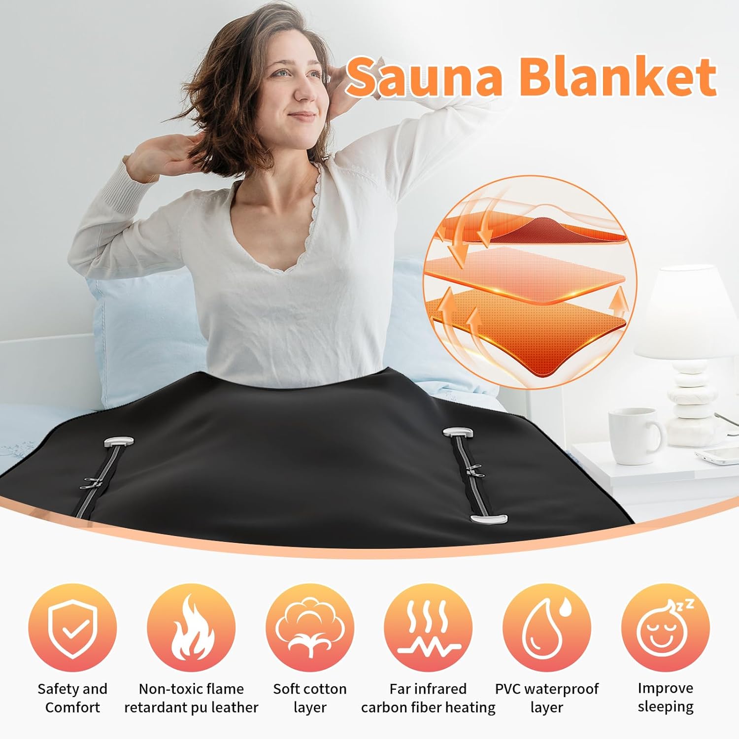 Infrared Sauna Blanket, Portable Far Infrared Sauna Bag Heated for Home, Personal Saunas Blanket for Detox Relaxation, 113-176℉, 20-60 Minutes Timer, 6 Ft x 2.65 Ft