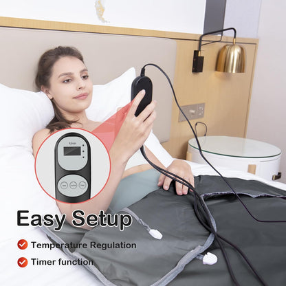 Far Infrared Sauna Blanket for Detox Portable Infrared Sauna Blanket Heating Sauna Blanket for Home Therapy Remote Controller Sauna Blanket with 95–176 °F Temp Range Black