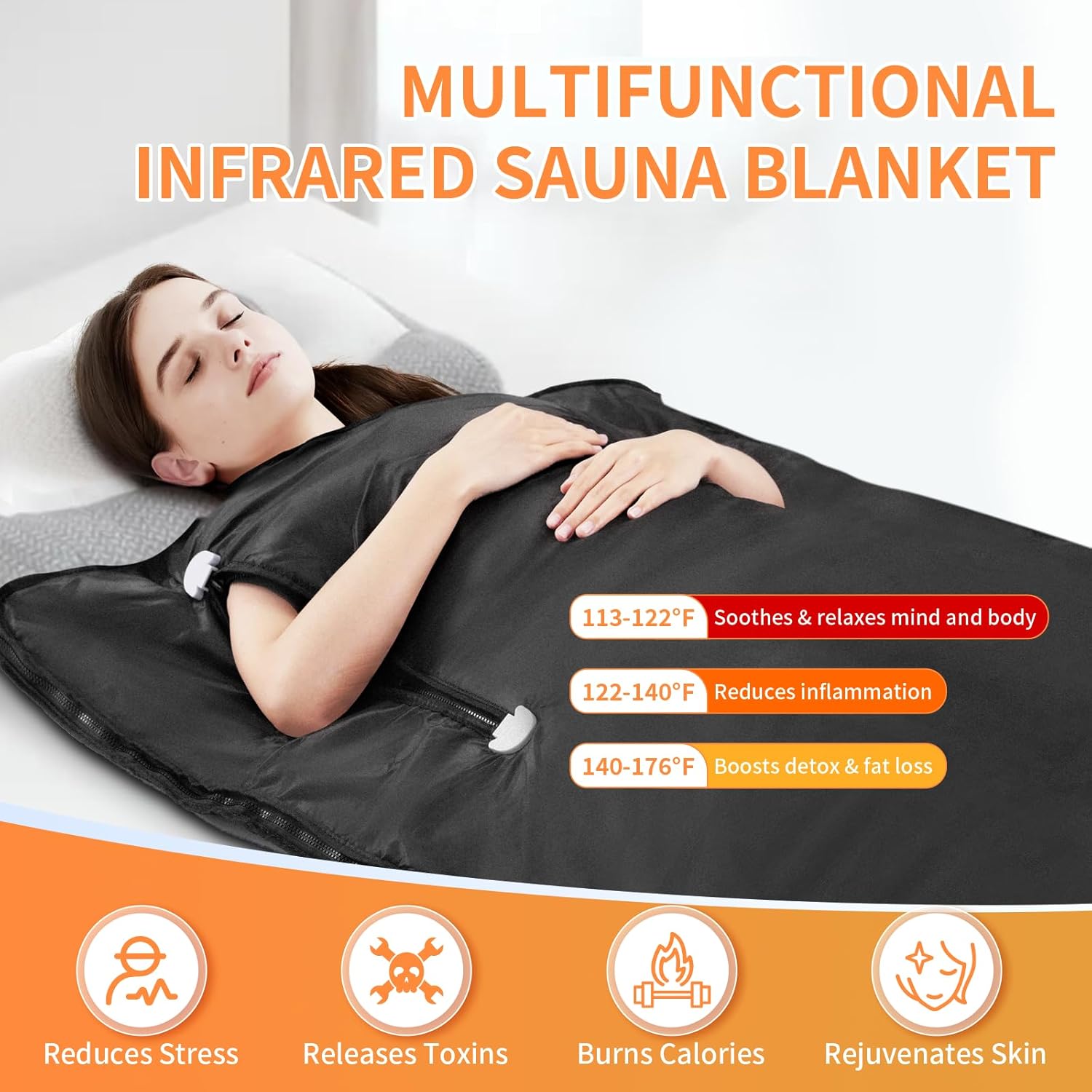 Infrared Sauna Blanket, Portable Far Infrared Sauna Bag Heated for Home, Personal Saunas Blanket for Detox Relaxation, 113-176℉, 20-60 Minutes Timer, 6 Ft x 2.65 Ft